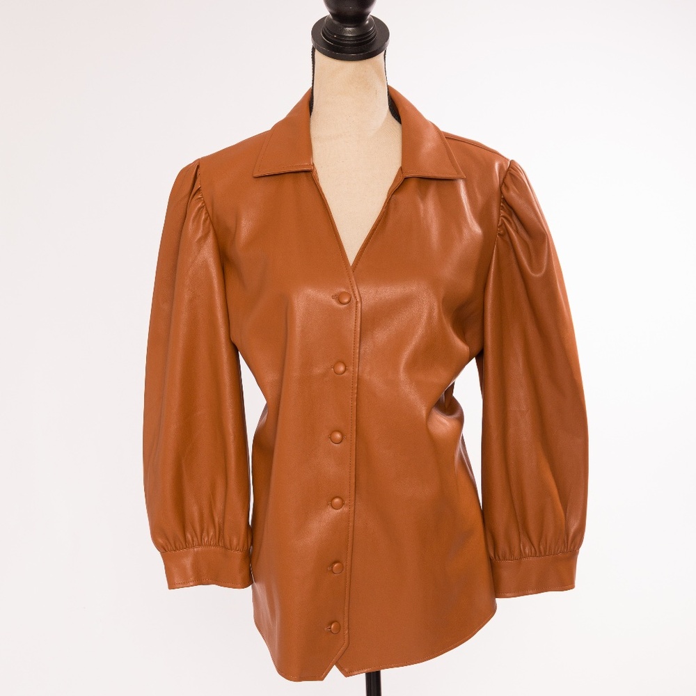 Faux leather shirt cognac brown vegan leather shirt 18/20W Cato